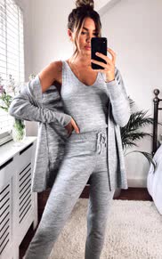 Knitted 3 Piece Loungewear Set Grey